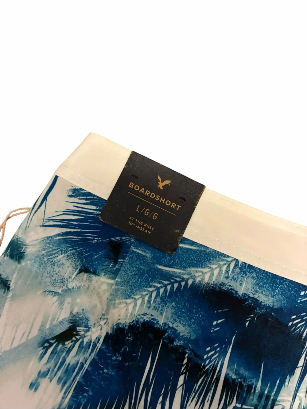 American Eagle Mens Tropical Palm Tree Boardshorts Blue White 10in Inseam Large